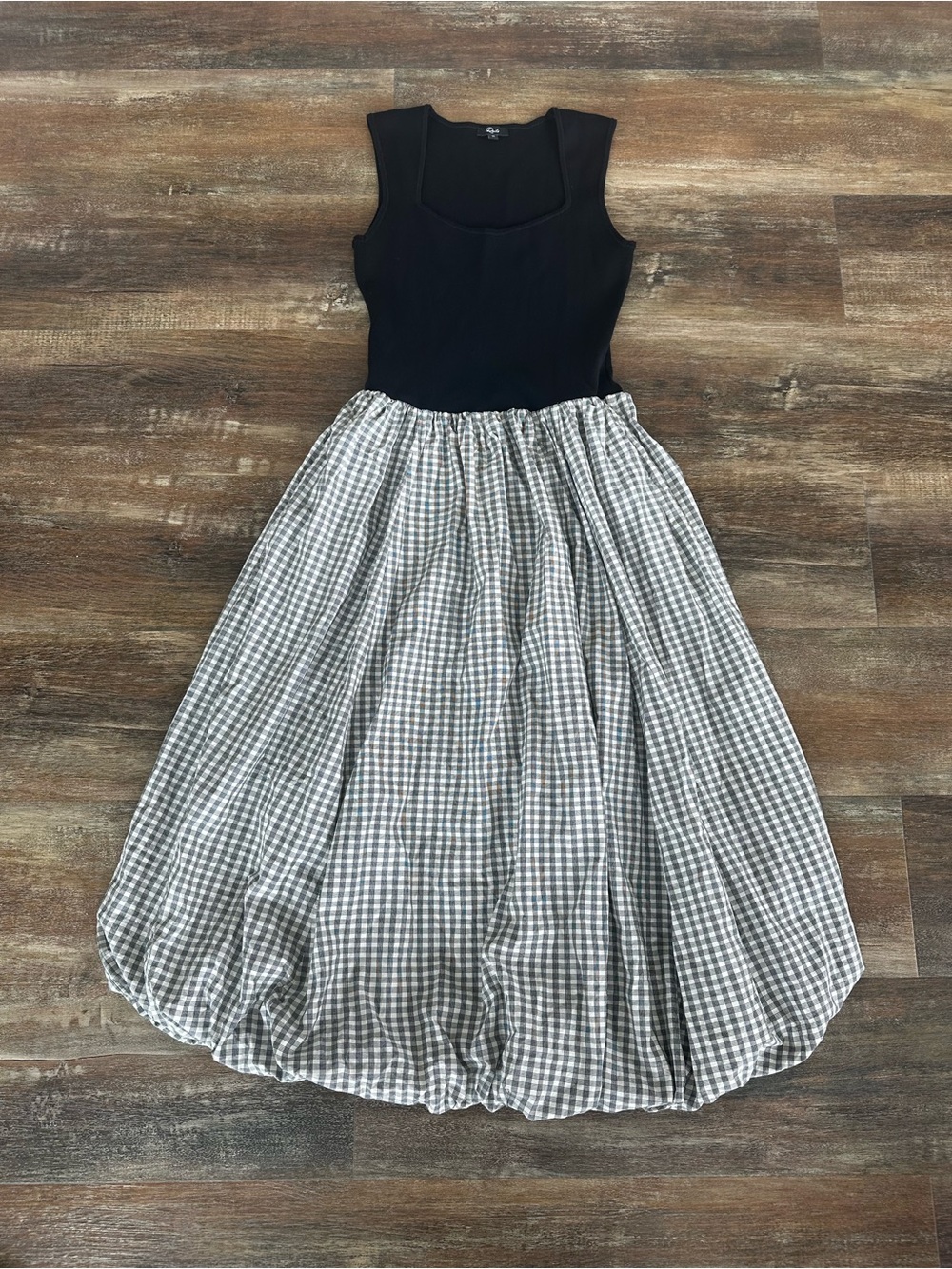 Rails Rosalind Black and Ivory Gingham bubble skirt midi dress size medium - Picture 2 of 6